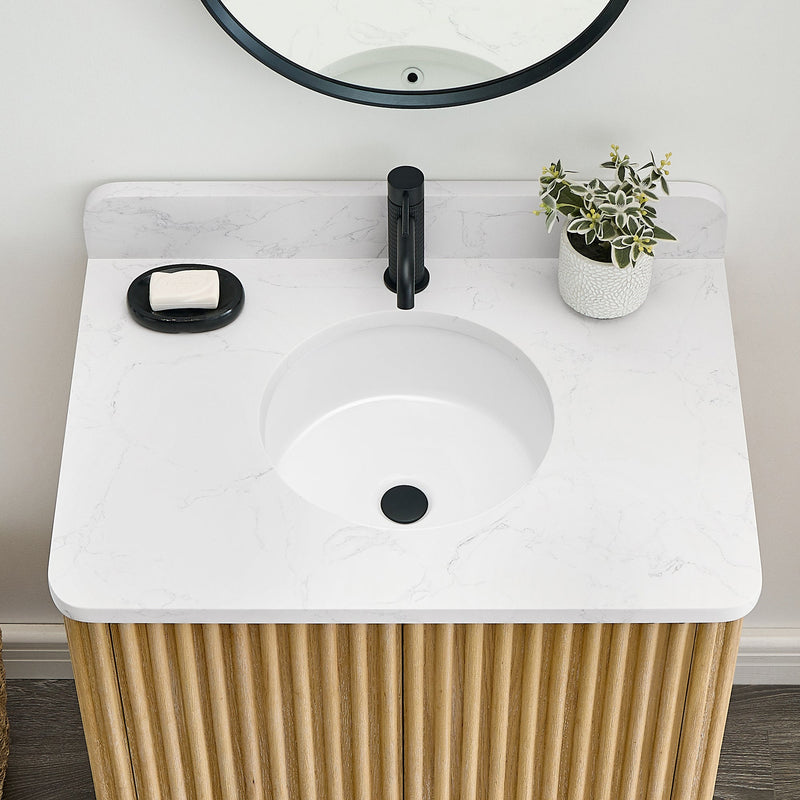 Vinnova 9122-BAS-WH Vinnova Marseille Ceramic Circular Undermount Bathroom Sink with Overflow in White