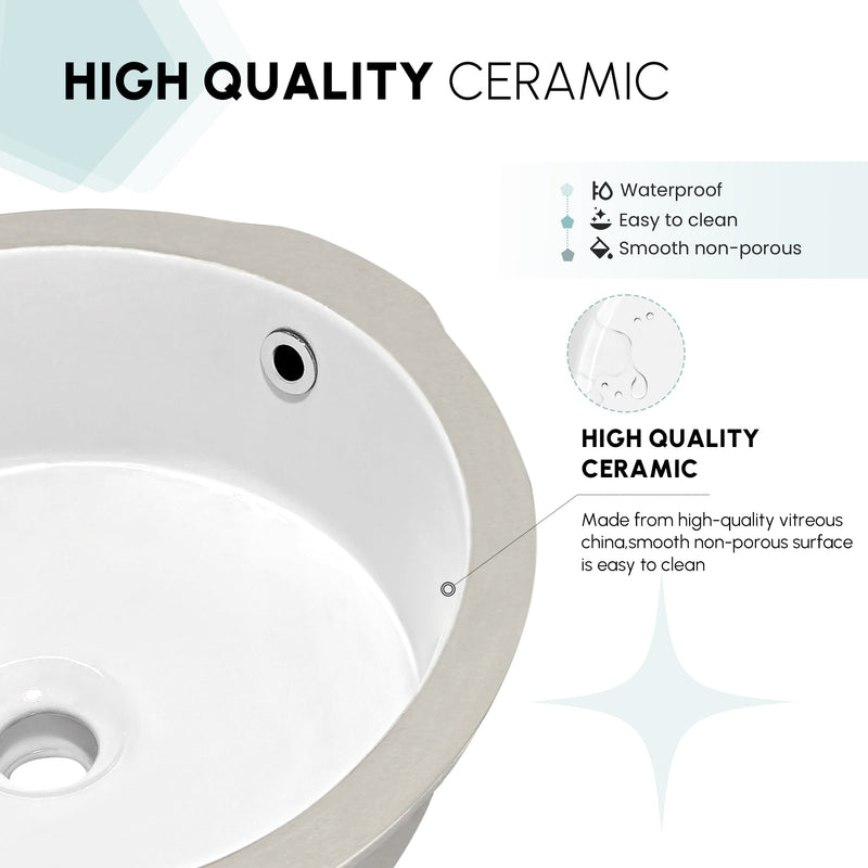 Vinnova 9122-BAS-WH Vinnova Marseille Ceramic Circular Undermount Bathroom Sink with Overflow in White