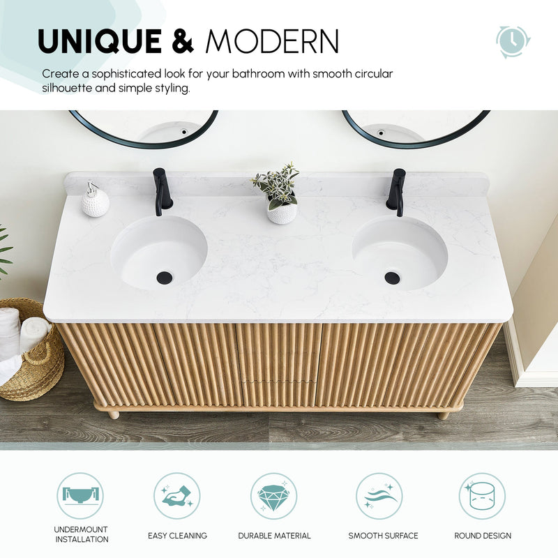 Vinnova 9122-BAS-WH Vinnova Marseille Ceramic Circular Undermount Bathroom Sink with Overflow in White