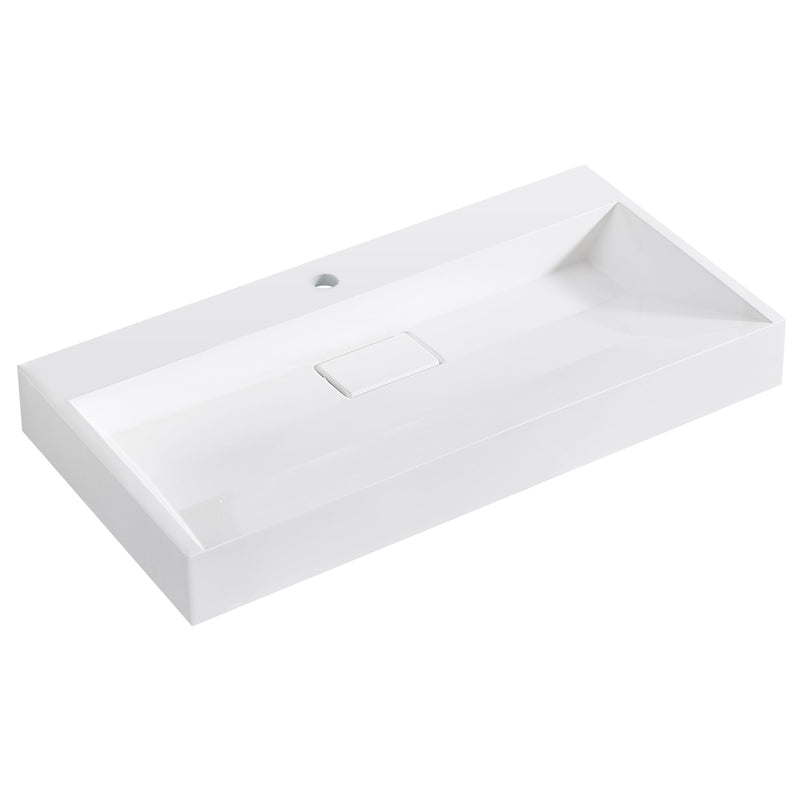 Vinnova 9221-BAS-WH Vera 35.4" Rectangular White Composite Granite Stone Console Bathroom Vanity Sink