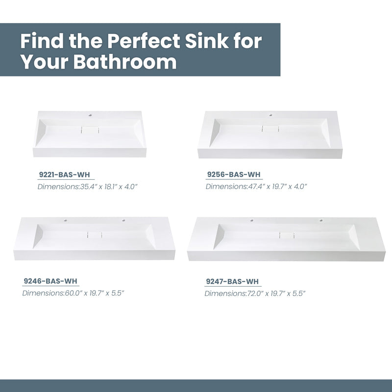 Vinnova 9221-BAS-WH Vera 35.4" Rectangular White Composite Granite Stone Console Bathroom Vanity Sink