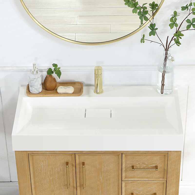 Vinnova 9221-BAS-WH Vera 35.4" Rectangular White Composite Granite Stone Console Bathroom Vanity Sink
