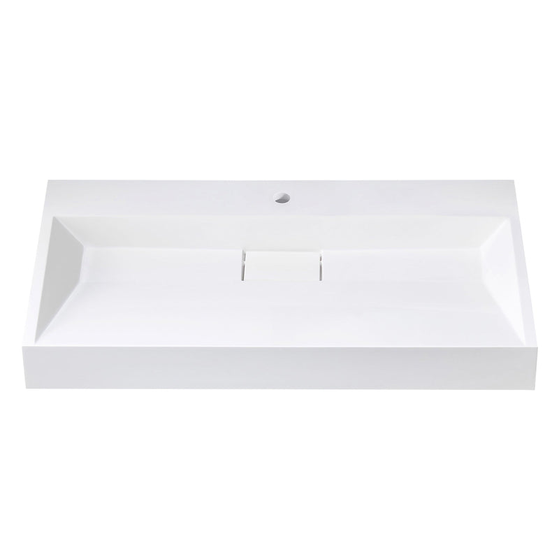 Vinnova 9221-BAS-WH Vera 35.4" Rectangular White Composite Granite Stone Console Bathroom Vanity Sink