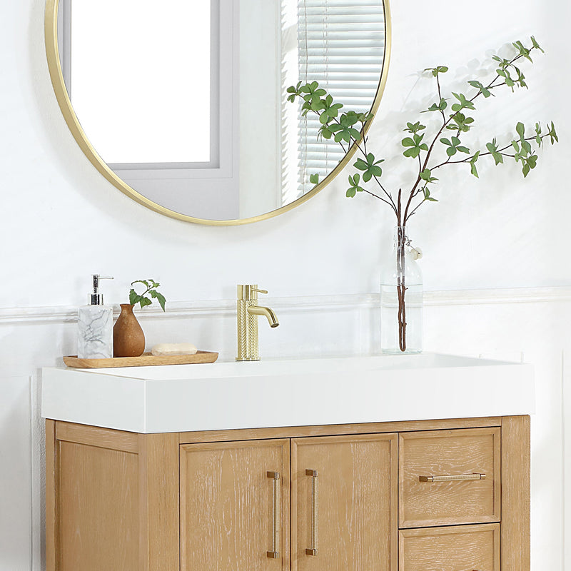 Vinnova 9221-BAS-WH Vera 35.4" Rectangular White Composite Granite Stone Console Bathroom Vanity Sink