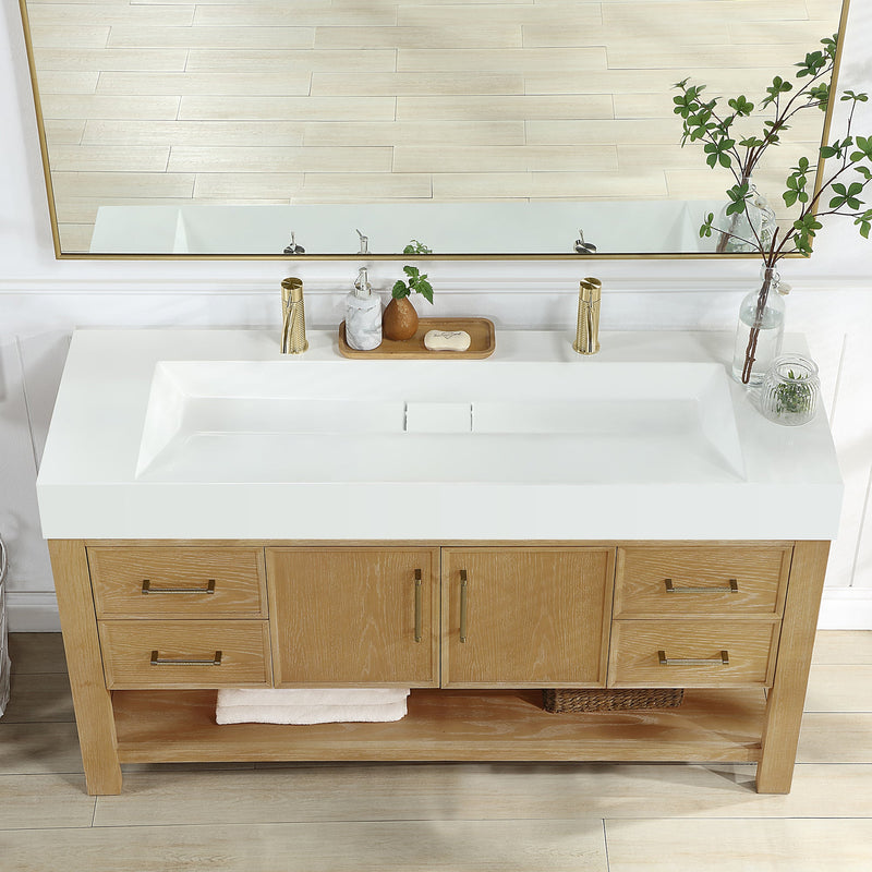 Vinnova 9246-BAS-WH Vinnova Vera 60" Rectangular White Composite Granite Stone Console Bathroom Vanity Sink