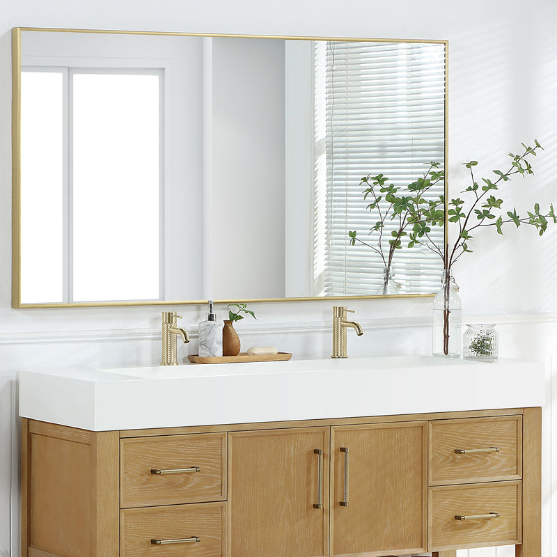 Vinnova 9246-BAS-WH Vinnova Vera 60" Rectangular White Composite Granite Stone Console Bathroom Vanity Sink