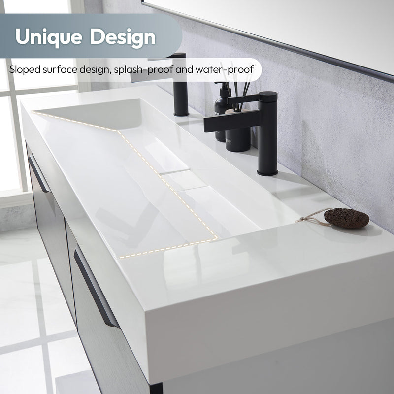 Vinnova 9246-BAS-WH Vinnova Vera 60" Rectangular White Composite Granite Stone Console Bathroom Vanity Sink