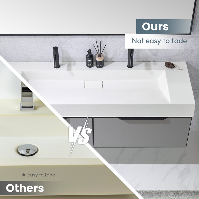 Vinnova 9246-BAS-WH Vinnova Vera 60" Rectangular White Composite Granite Stone Console Bathroom Vanity Sink
