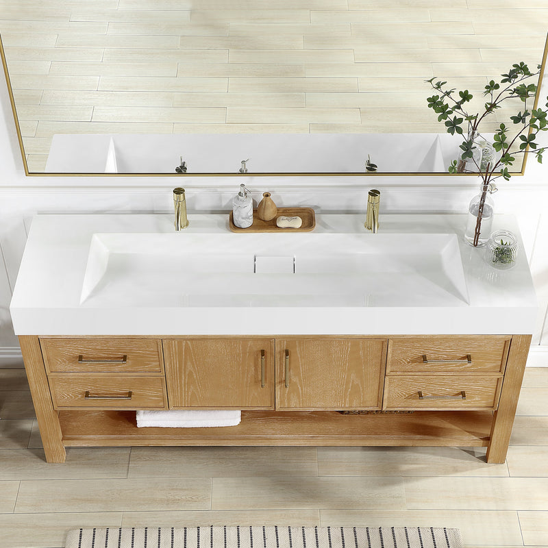 Vinnova 9247-BAS-WH Vinnova Vera 72" Rectangular White Composite Granite Stone Console Bathroom Vanity Sink