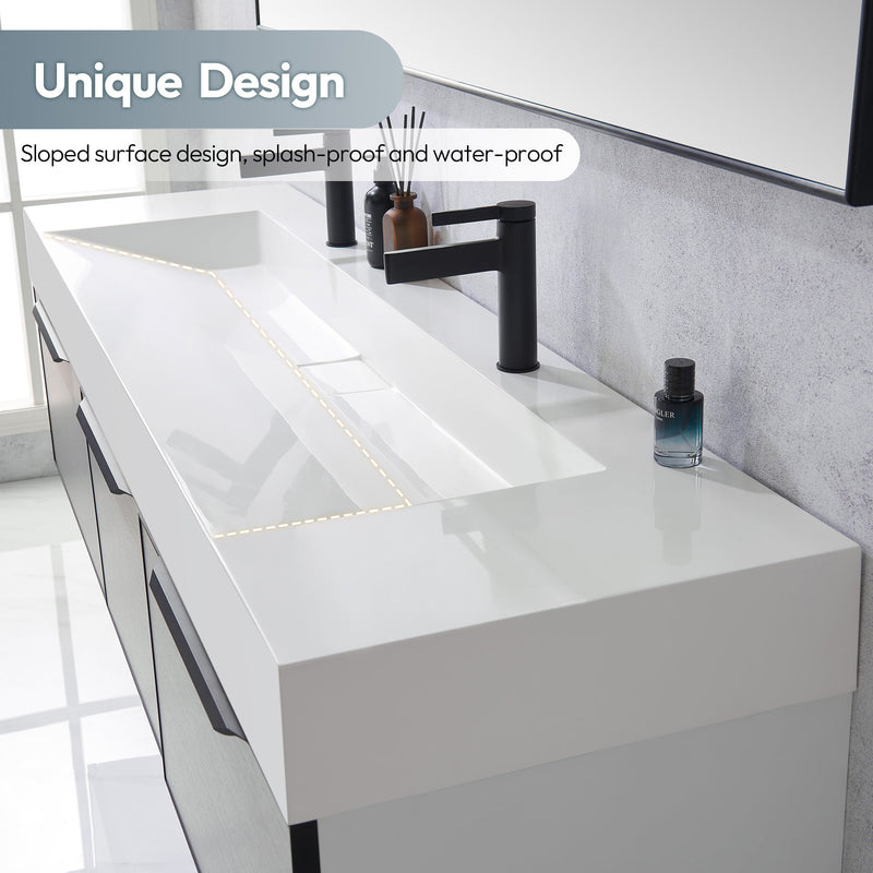 Vinnova 9247-BAS-WH Vinnova Vera 72" Rectangular White Composite Granite Stone Console Bathroom Vanity Sink