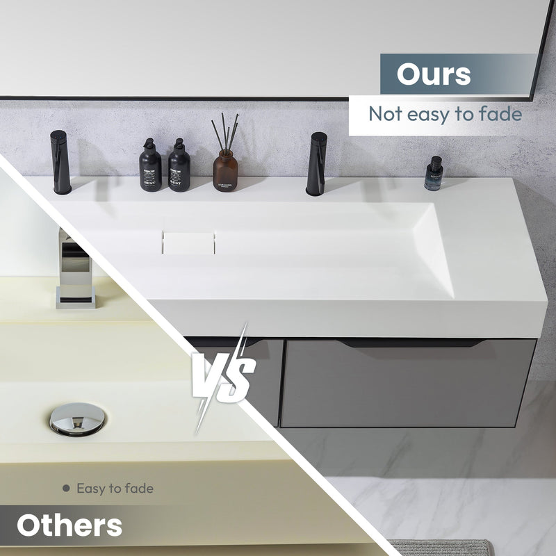 Vinnova 9247-BAS-WH Vinnova Vera 72" Rectangular White Composite Granite Stone Console Bathroom Vanity Sink