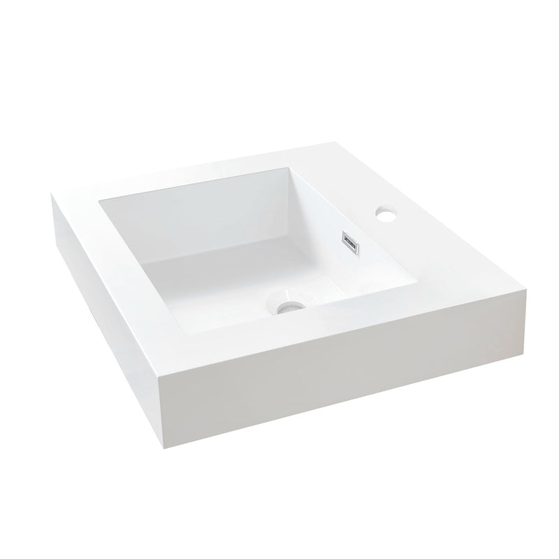 Vinnova 9248-BAS-WH Ablitas Square White Finish Composite Granite Stone Vessel Bathroom Vanity Sink
