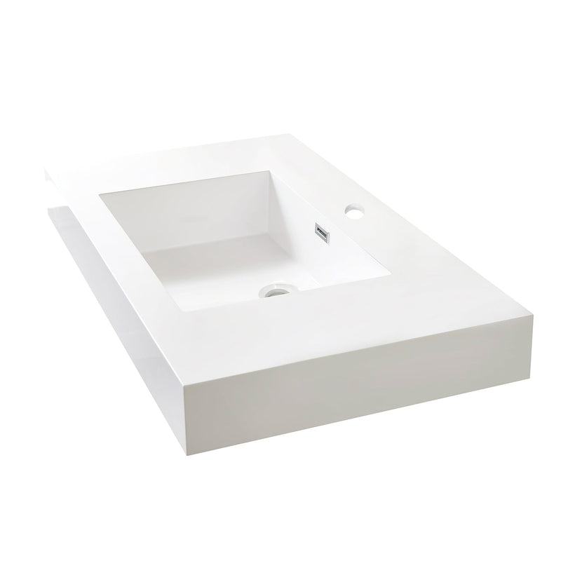 Vinnova 9248-BAS-WH Ablitas Square White Finish Composite Granite Stone Vessel Bathroom Vanity Sink