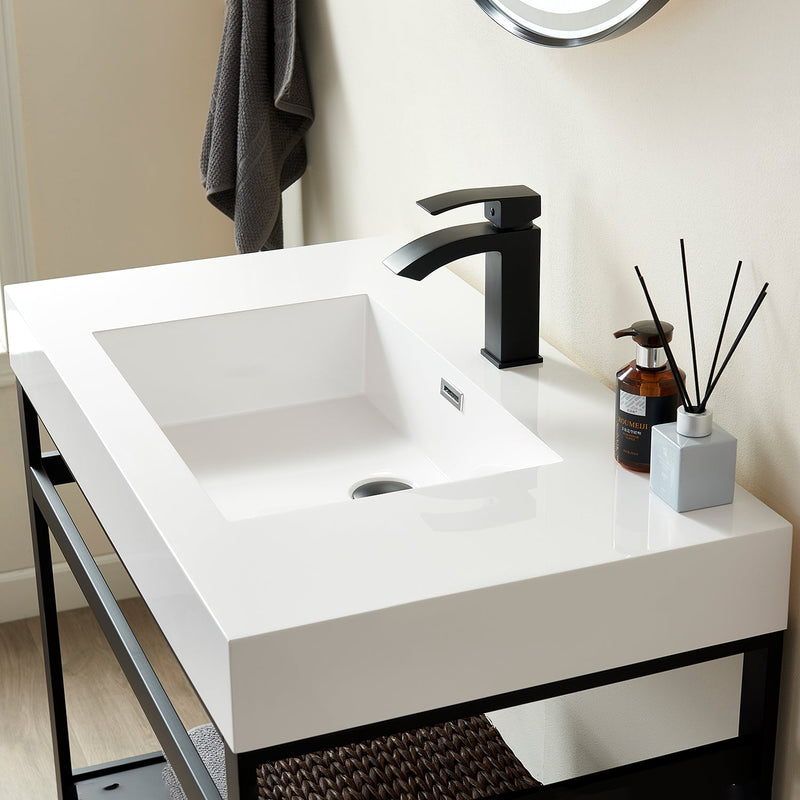 Vinnova 9248-BAS-WH Ablitas Square White Finish Composite Granite Stone Vessel Bathroom Vanity Sink