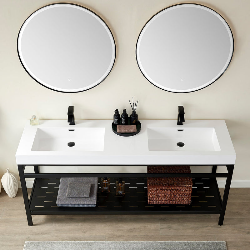 Vinnova 9248-BAS-WH Ablitas Square White Finish Composite Granite Stone Vessel Bathroom Vanity Sink
