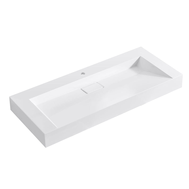 Vinnova 9256-BAS-WH Vinnova Vera 47.4" Rectangular White Composite Granite Stone Console Bathroom Vanity Sink