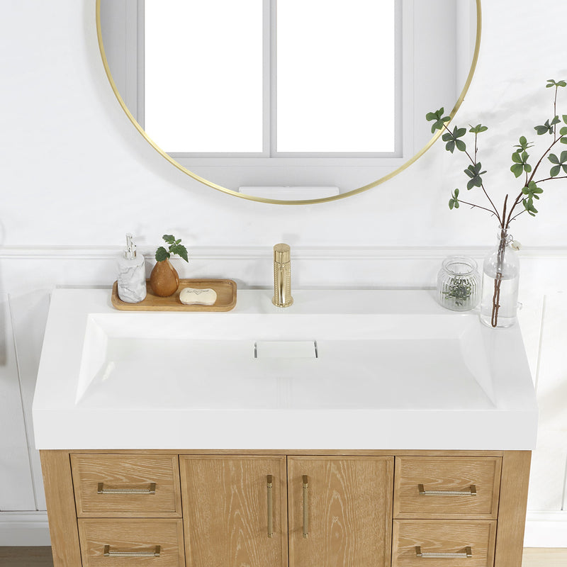 Vinnova 9256-BAS-WH Vinnova Vera 47.4" Rectangular White Composite Granite Stone Console Bathroom Vanity Sink