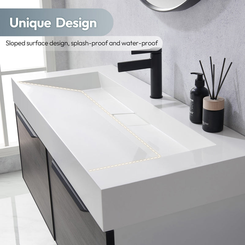 Vinnova 9256-BAS-WH Vinnova Vera 47.4" Rectangular White Composite Granite Stone Console Bathroom Vanity Sink