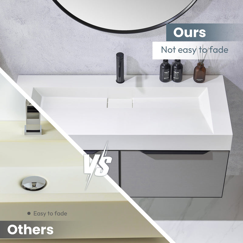 Vinnova 9256-BAS-WH Vinnova Vera 47.4" Rectangular White Composite Granite Stone Console Bathroom Vanity Sink