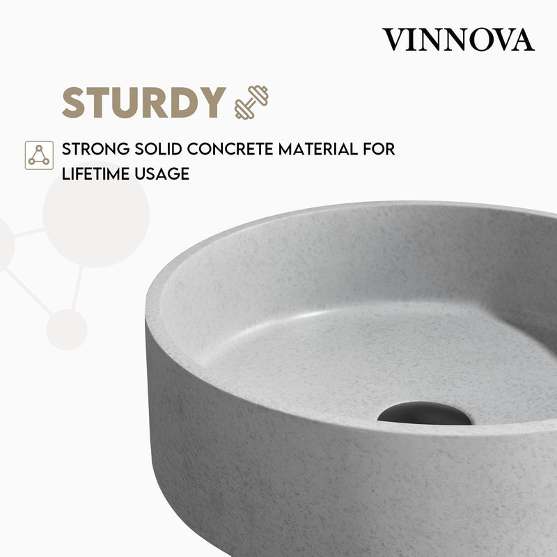Vinnova 9257-BAS-GR Moguer Grey Concrete Circular Vessel Bathroom Sink