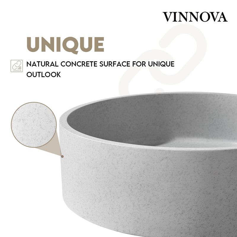 Vinnova 9257-BAS-GR Moguer Grey Concrete Circular Vessel Bathroom Sink