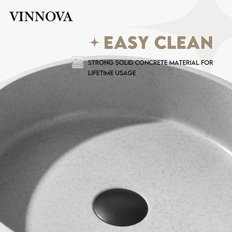 Vinnova 9257-BAS-GR Moguer Grey Concrete Circular Vessel Bathroom Sink