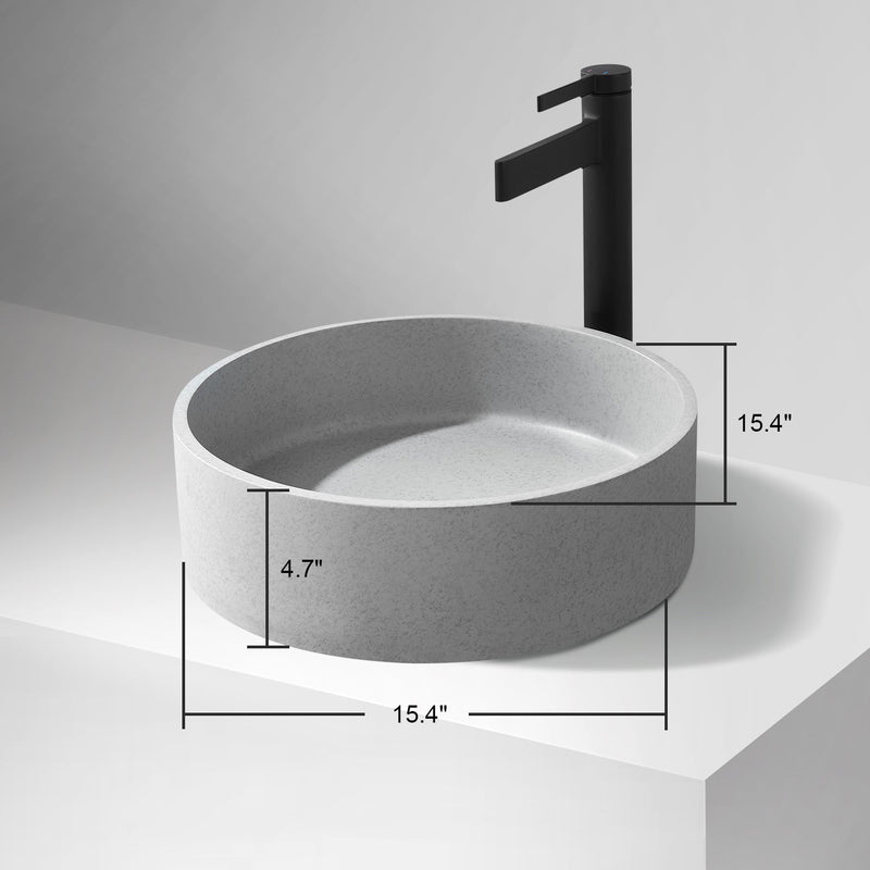 Vinnova 9257-BAS-GR Moguer Grey Concrete Circular Vessel Bathroom Sink