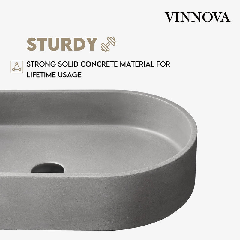 Vinnova 9258-BAS-GR Eibar Grey Concrete Oval Vessel Bathroom Sink