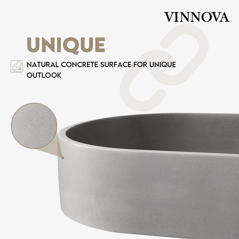 Vinnova 9258-BAS-GR Eibar Grey Concrete Oval Vessel Bathroom Sink