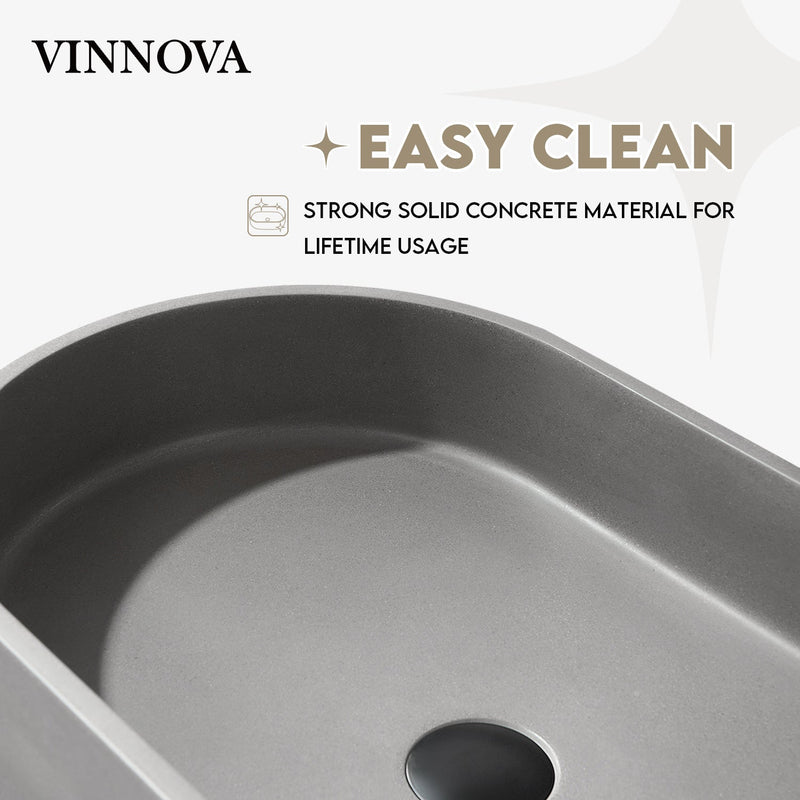 Vinnova 9258-BAS-GR Eibar Grey Concrete Oval Vessel Bathroom Sink