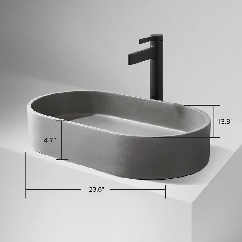 Vinnova 9258-BAS-GR Eibar Grey Concrete Oval Vessel Bathroom Sink