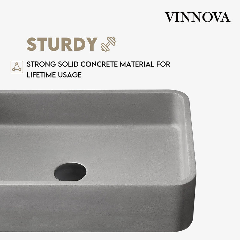 Vinnova 9259-BAS-GR Avila Grey Concrete Rectangular Vessel Bathroom Sink
