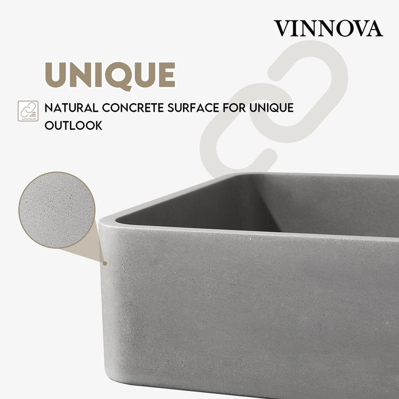 Vinnova 9259-BAS-GR Avila Grey Concrete Rectangular Vessel Bathroom Sink