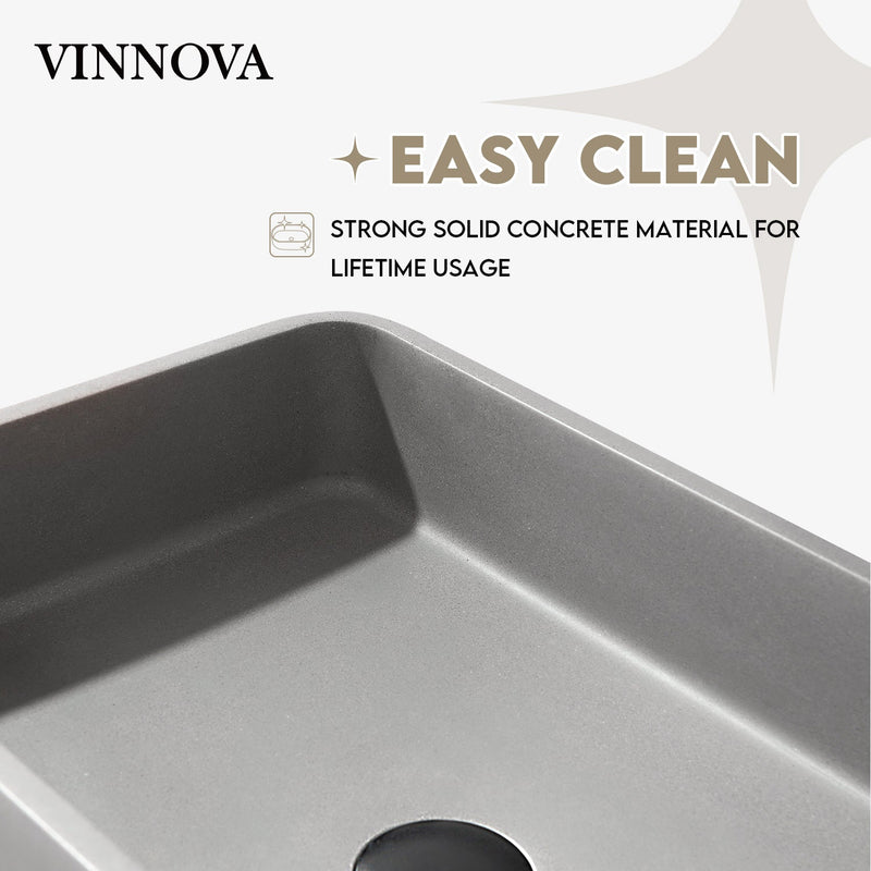 Vinnova 9259-BAS-GR Avila Grey Concrete Rectangular Vessel Bathroom Sink