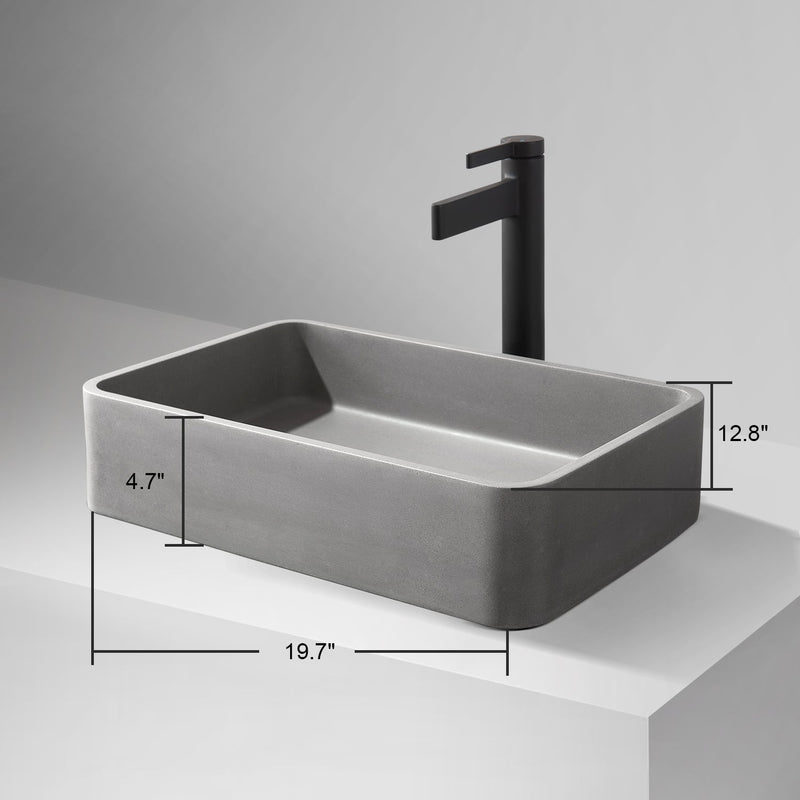 Vinnova 9259-BAS-GR Avila Grey Concrete Rectangular Vessel Bathroom Sink