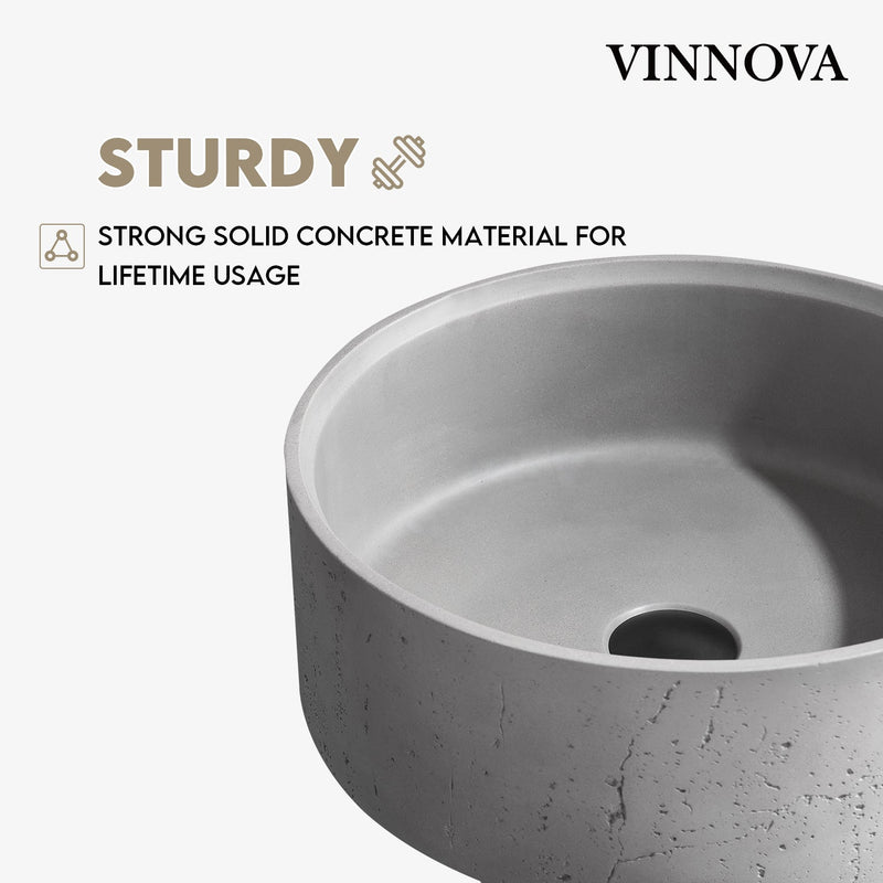 Vinnova 9260-BAS-GR Almonte Grey Concrete Circular Vessel Bathroom Sink