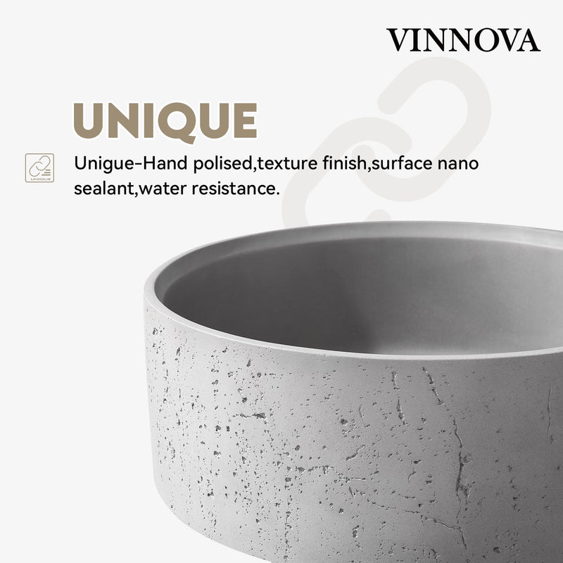 Vinnova 9260-BAS-GR Almonte Grey Concrete Circular Vessel Bathroom Sink