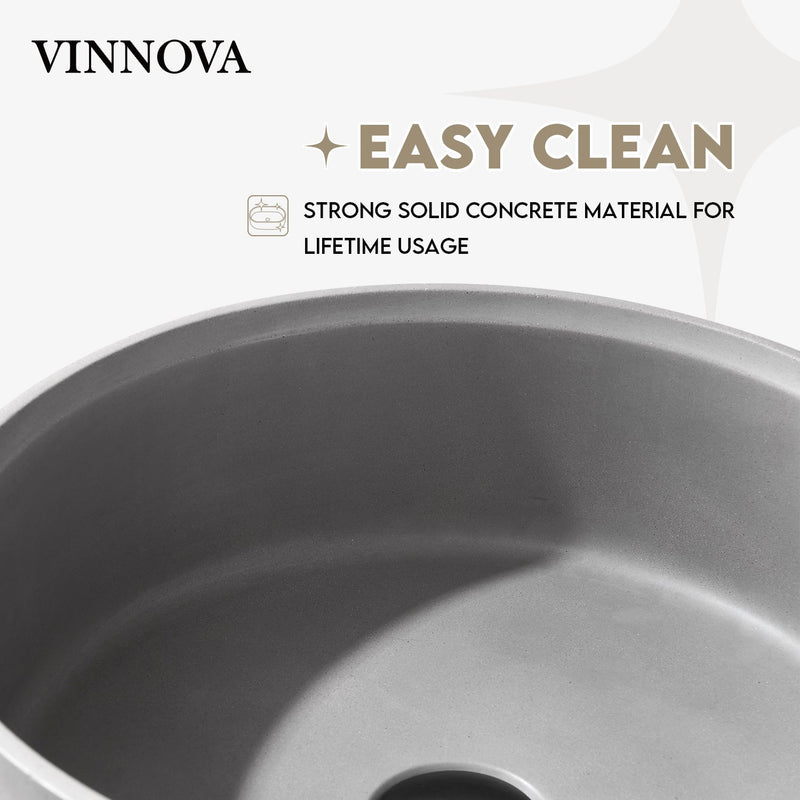 Vinnova 9260-BAS-GR Almonte Grey Concrete Circular Vessel Bathroom Sink