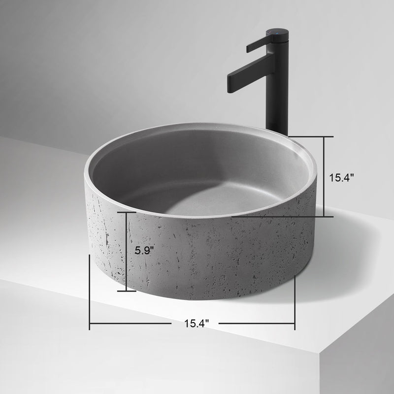 Vinnova 9260-BAS-GR Almonte Grey Concrete Circular Vessel Bathroom Sink