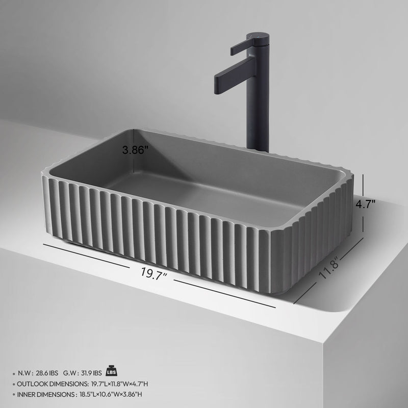 Vinnova 9261-BAS-GR Vinnova Sao Paulo Grey Concrete Rectangular Vessel Bathroom Sink