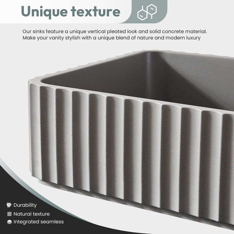 Vinnova 9261-BAS-GR Vinnova Sao Paulo Grey Concrete Rectangular Vessel Bathroom Sink