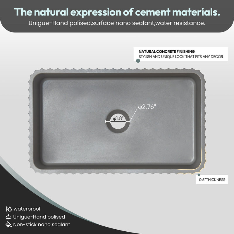 Vinnova 9261-BAS-GR Vinnova Sao Paulo Grey Concrete Rectangular Vessel Bathroom Sink