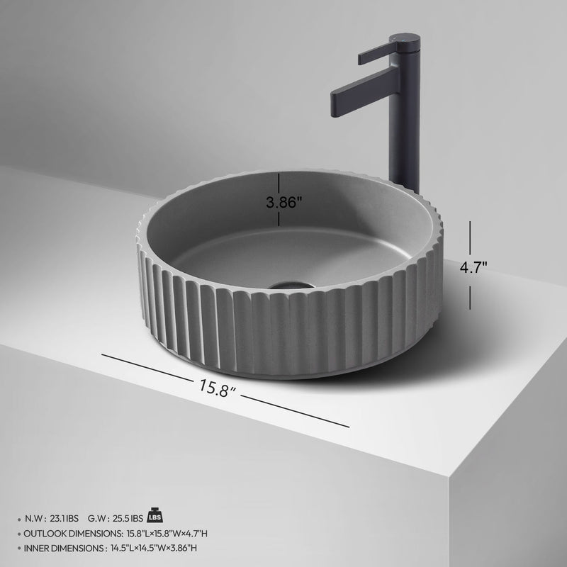 Vinnova 9262-BAS-GR Vinnova Lagos Grey Concrete Circular Vessel Bathroom Sink