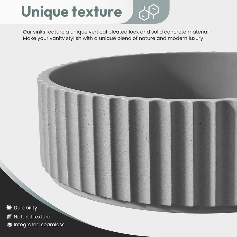 Vinnova 9262-BAS-GR Vinnova Lagos Grey Concrete Circular Vessel Bathroom Sink
