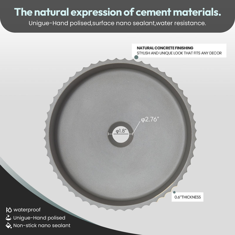 Vinnova 9262-BAS-GR Vinnova Lagos Grey Concrete Circular Vessel Bathroom Sink