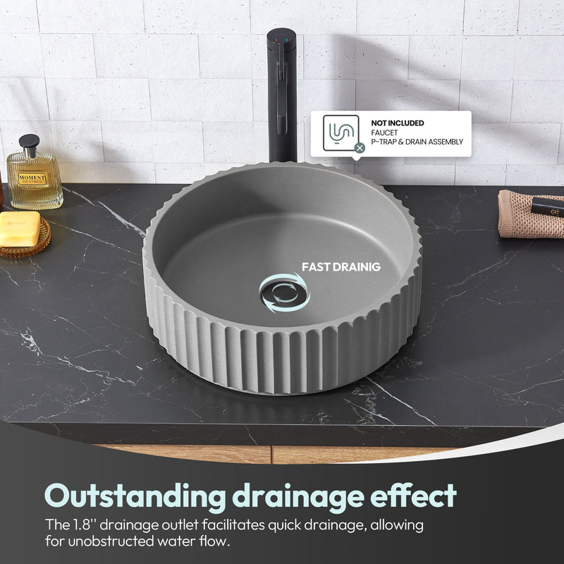 Vinnova 9262-BAS-GR Vinnova Lagos Grey Concrete Circular Vessel Bathroom Sink