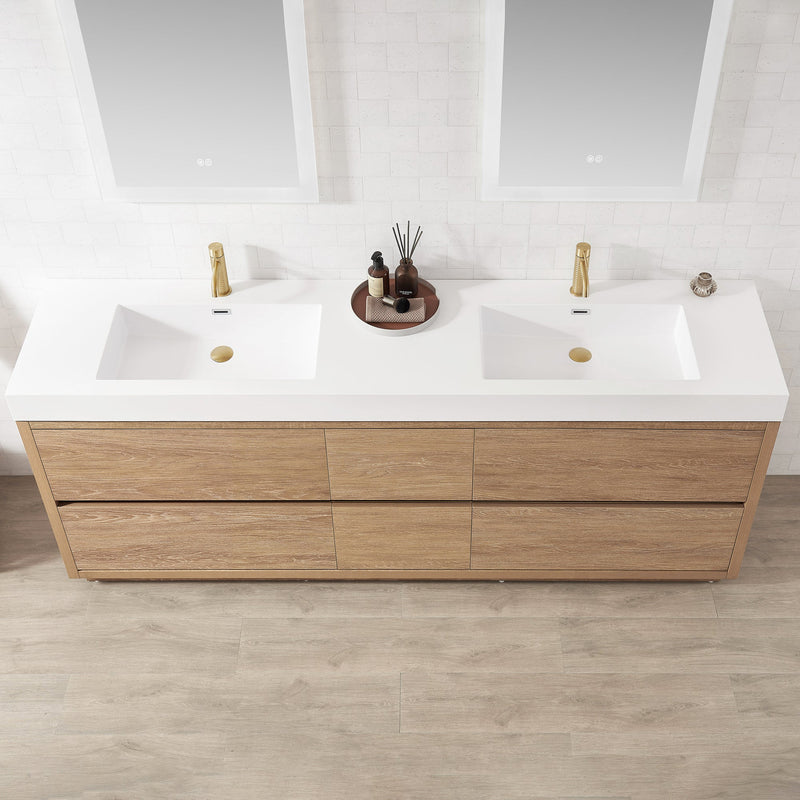 Vinnova 9284-BAS-WH Vinnova Ablitas 84" Rectangular White Composite Granite Stone Console Bathroom Vanity Sink