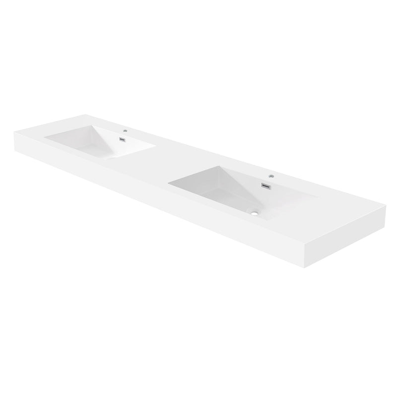 Vinnova 9284-BAS-WH Vinnova Ablitas 84" Rectangular White Composite Granite Stone Console Bathroom Vanity Sink