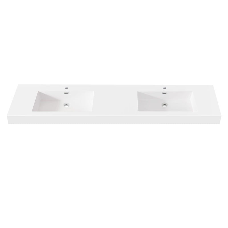 Vinnova 9284-BAS-WH Vinnova Ablitas 84" Rectangular White Composite Granite Stone Console Bathroom Vanity Sink