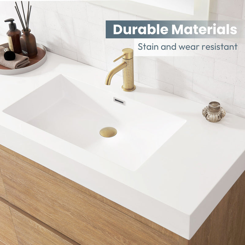 Vinnova 9284-BAS-WH Vinnova Ablitas 84" Rectangular White Composite Granite Stone Console Bathroom Vanity Sink